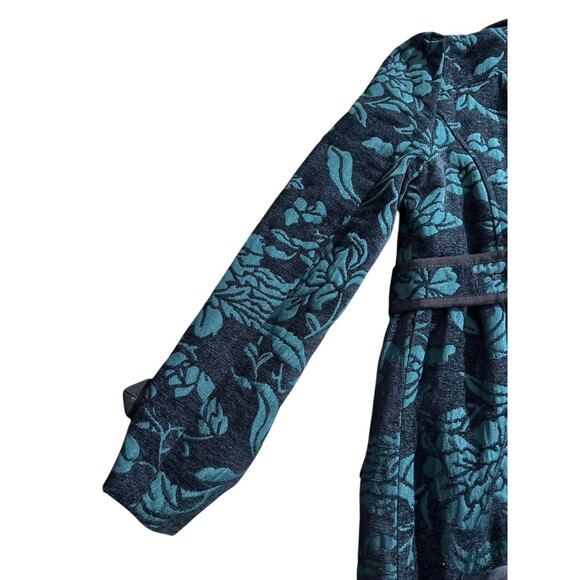 Elevenses Teal Emerald Isle Brocade Ruffled Victorian Puff Sleeve Coat Sz 2 - Picture 10 of 16